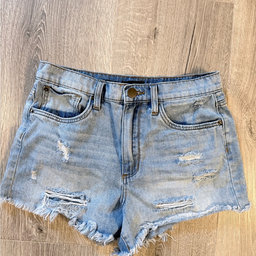 See Thru Soul Denim High Waist Boyfriend Distressed Shorts